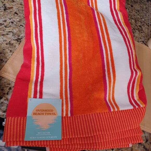 Oversized 100% Cotton Beach Towel - Bright Stripes, 40
